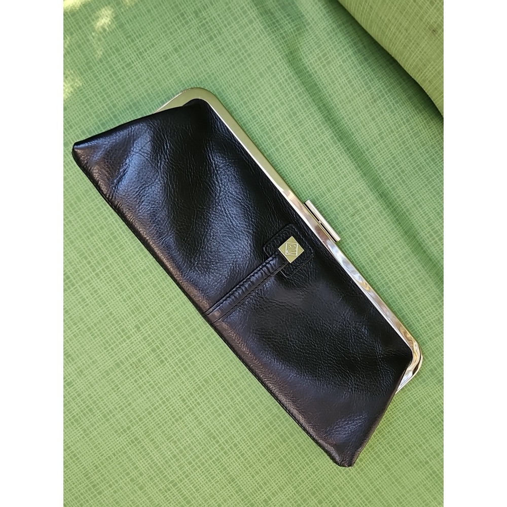 Black Leather Envelope Clutch Wallet Eileen West Silver 11" Elegant